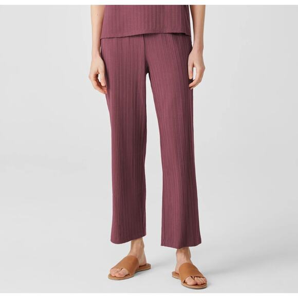 Eileen Fisher Washable Stretch Rib Straight Pants L Trouser Pink Mauve Capsule - Picture 2 of 9